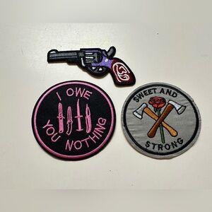 Lot Of 3 Iron On Patches Sweet And Strong I Owe You Nothing